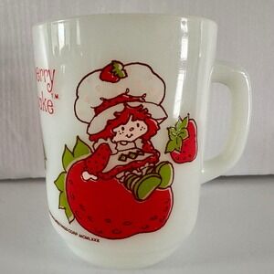 Vintage Strawberry Shortcake Milk Glass Coffee Mug 1980 Anchor Hocking